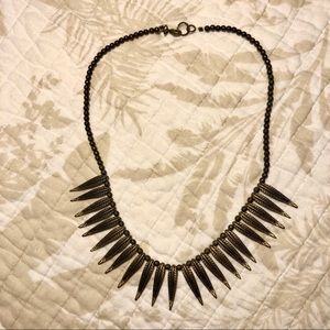 Metal leather feather fringe necklace